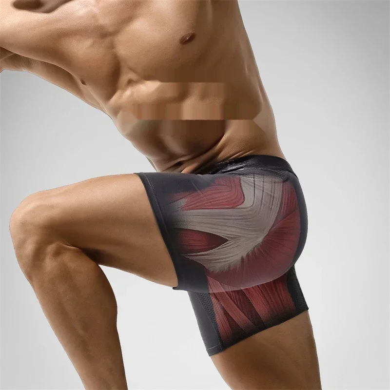 Bóxer largo para hombre, ropa interior Sexy de malla convexa en U, bragas transpirables, piernas extendidas resistentes al desgaste, Boxershorts de