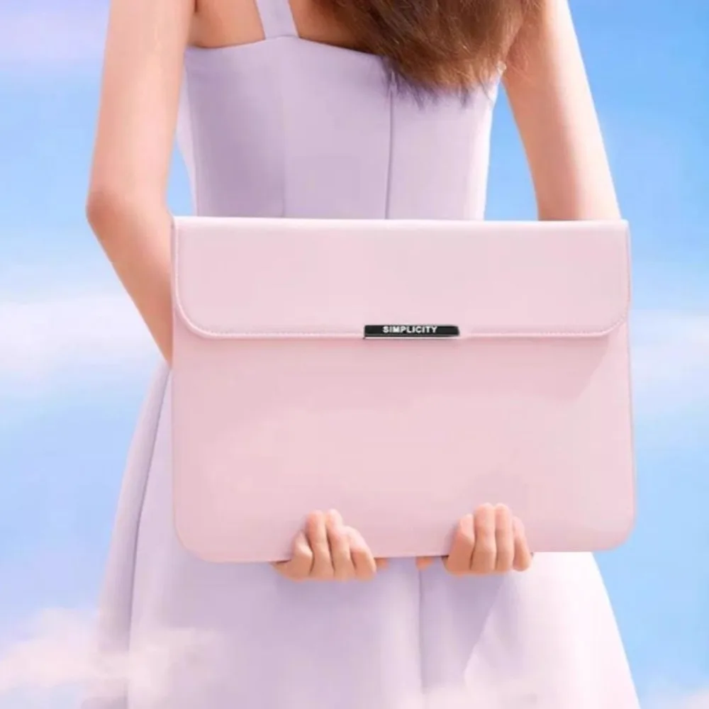 

Fashion Portable Computer Storage Bag 14/15inch PU Leather Laptop Bag Clutch Bag Solid Color Computer Handbags Daily Use