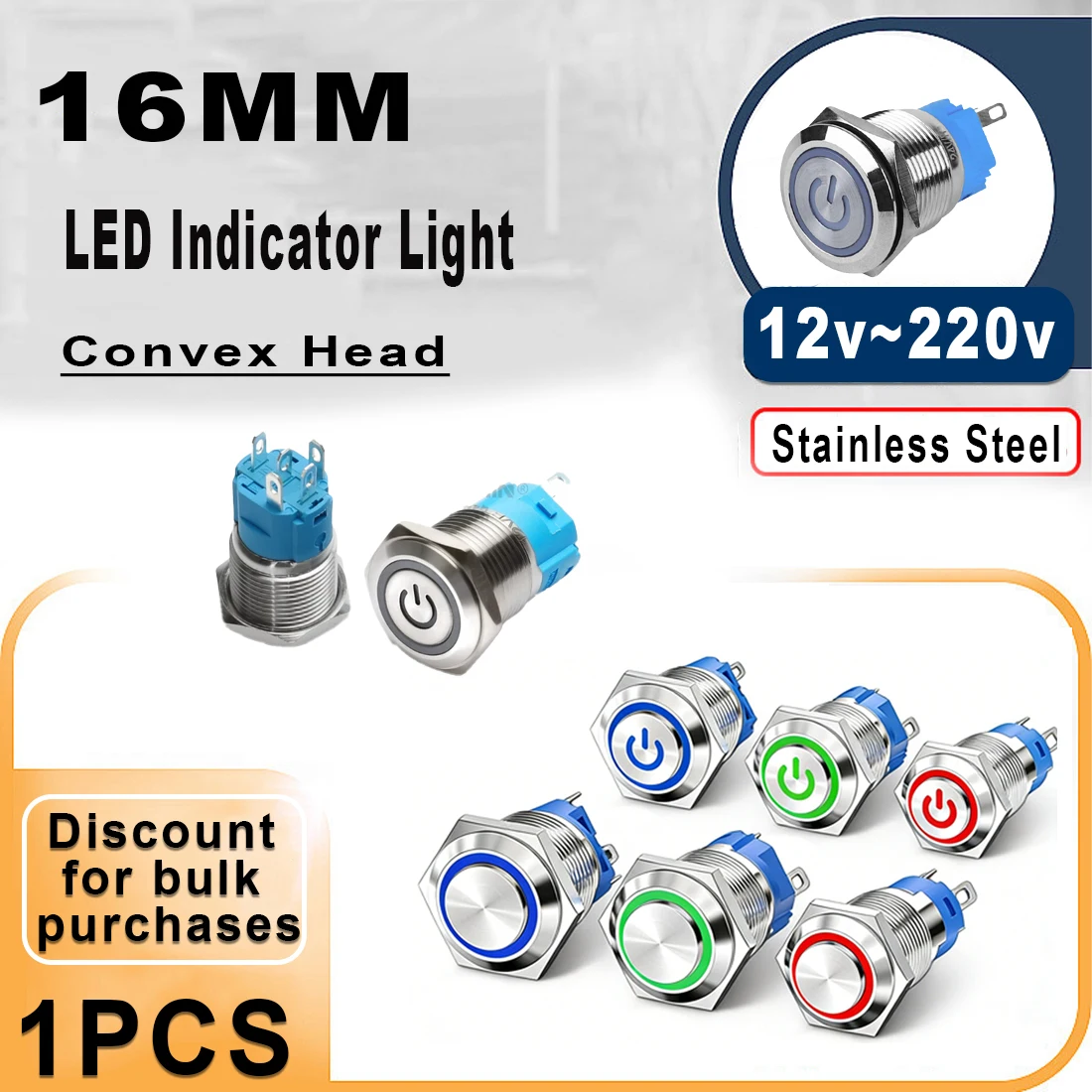 16mm  Metal Push Button Switch Momentary/Latching Convex Head Led Light Red Yellow Blue Green White 3V 12V 24V 220V