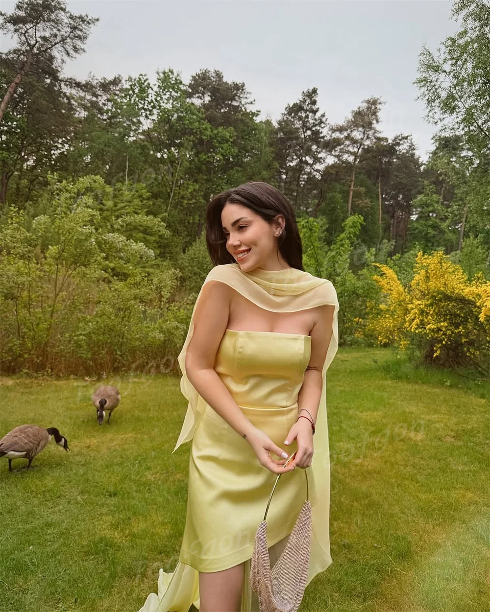 Toofan Maßgeschneiderte trägerlose kurze Meerjungfrau-Abschlussballkleider, sexy lange Chiffon-Rock, formelles Abendkleid, Wraps, Damen-Party-Outfit