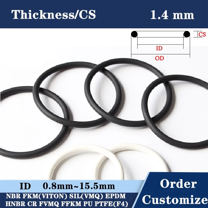 

100 PCS Rubber Ring Thickness 1.4mm CS O-ring Silicone NBR VMQ FKM O Ring Gasket seal ID 0.8 - 15.5mm O Rings For Gaskets