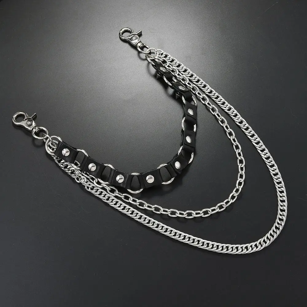 Джинсовая цепочка в стиле панк с колючим дизайном, аксессуары для уличных танцев, прочная многослойная поясная цепочка, поясная цепочка в стиле хип-хоп для женщин и мужчин