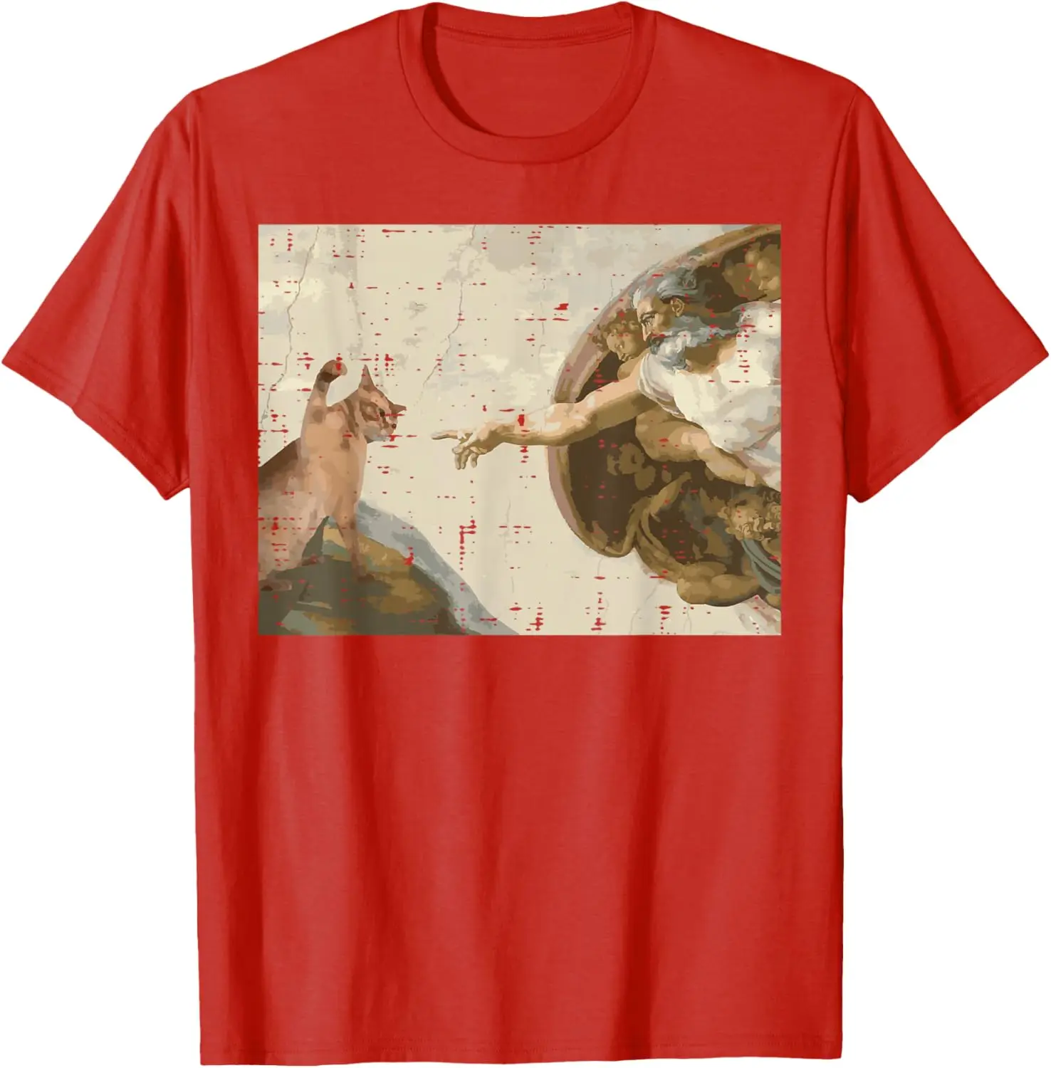 Creation of Adam Cat Meme Art Graphic Tee Casual Short Sleeve T-Shirt for Women