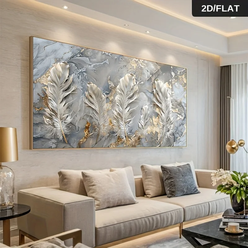 

2D Flat Frameless Modern Abstract Feather Prints Wall Art Large Canvas Print for Living Room, Bedroom Wall Art Modern Wall Decor