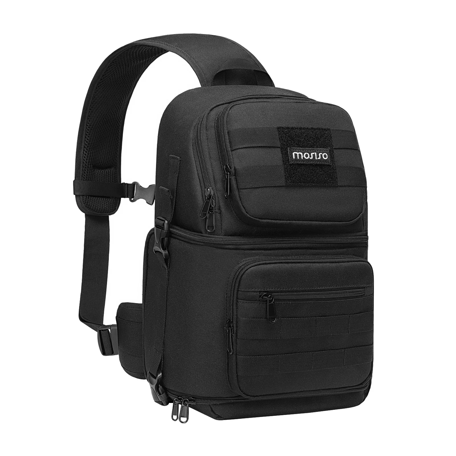 MOSISO DSLR/SLR/Mirrorless Tactical Camera Crossbody Bag Case Photography Slingpack with Tripod Holder&Removable Modular Inserts