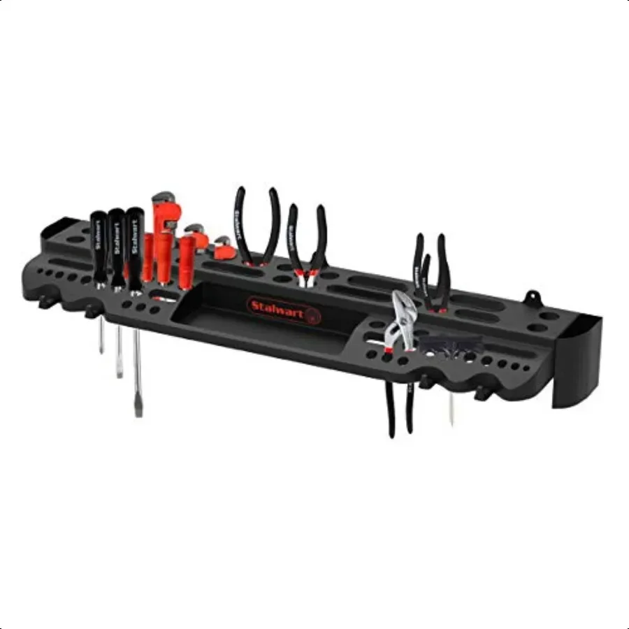 

Tool Storage Shelf Wall Mount Utility Shelf Organizer Rack Has 61 Slots 4 Hooks 2 Compartments Garage Sheing and Tool Organizer