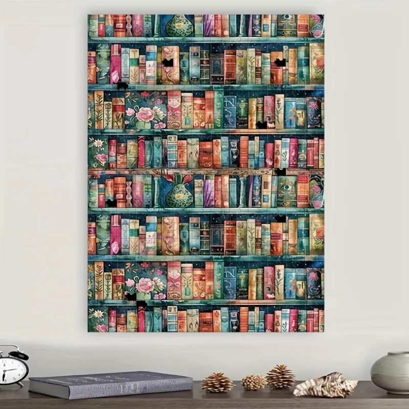 مشهد رف الكتب الملون، 1000 قطعة لعبة ألغاز، ألغاز للكبار ديكور فني مستطيل محمول، اختيار مثالي لـ Ethus DIY #2