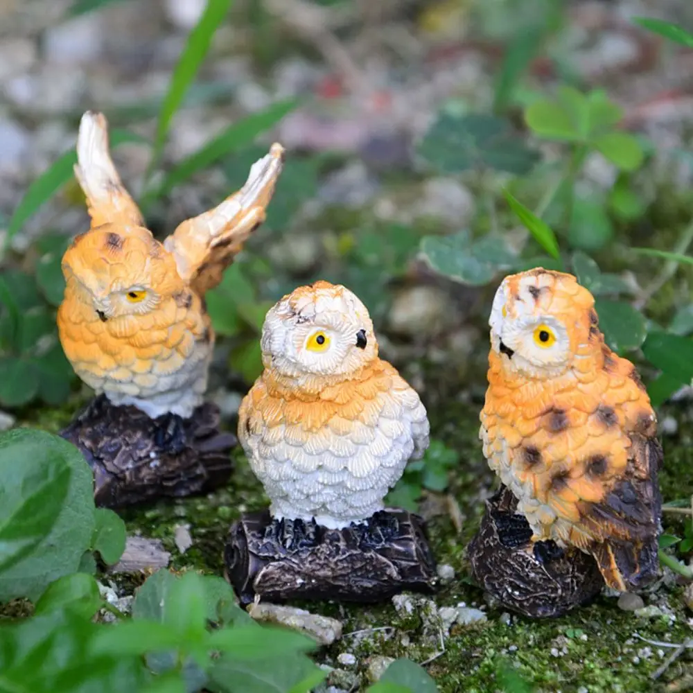 Fairy Garden Mini Owl Figurine Home Garden Resin Miniatures Animal Craft Desktop Ornament Mini Sculptures Decor