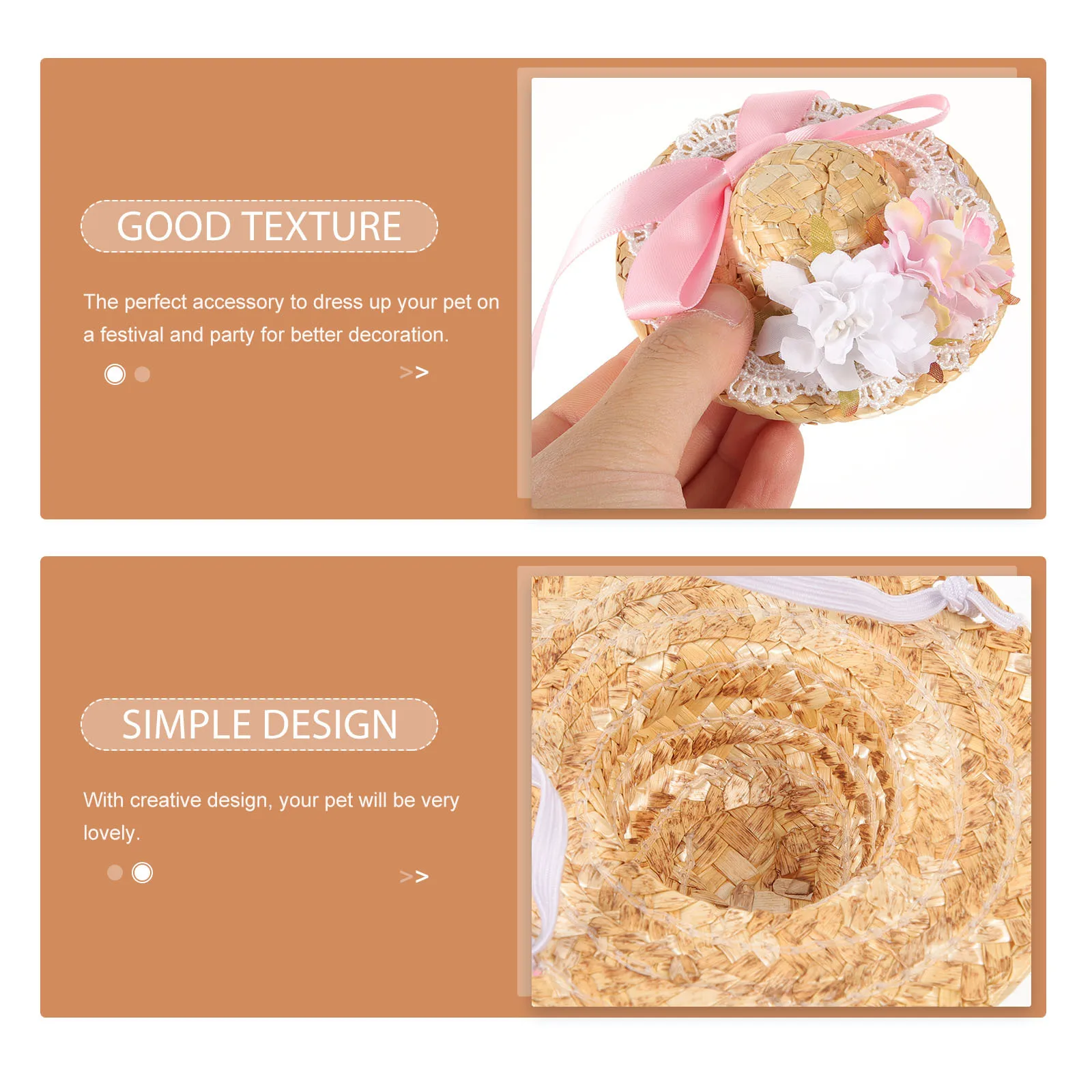 

Pet Dog Straw Hat Xs Puppy Bowknot Flower Design Summer Woven Hat Costume Photo Prop Party Supply Pet Dress Up Headdress