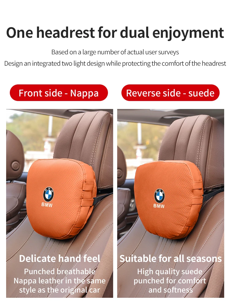 BMW MX1 X3 X5 X6 X7 E36 E39 E46 E90 F10 F15 F25 F30 Leather Car Headrest Neck Support Seat Lumbar cushion Suede Soft Neck Pillow