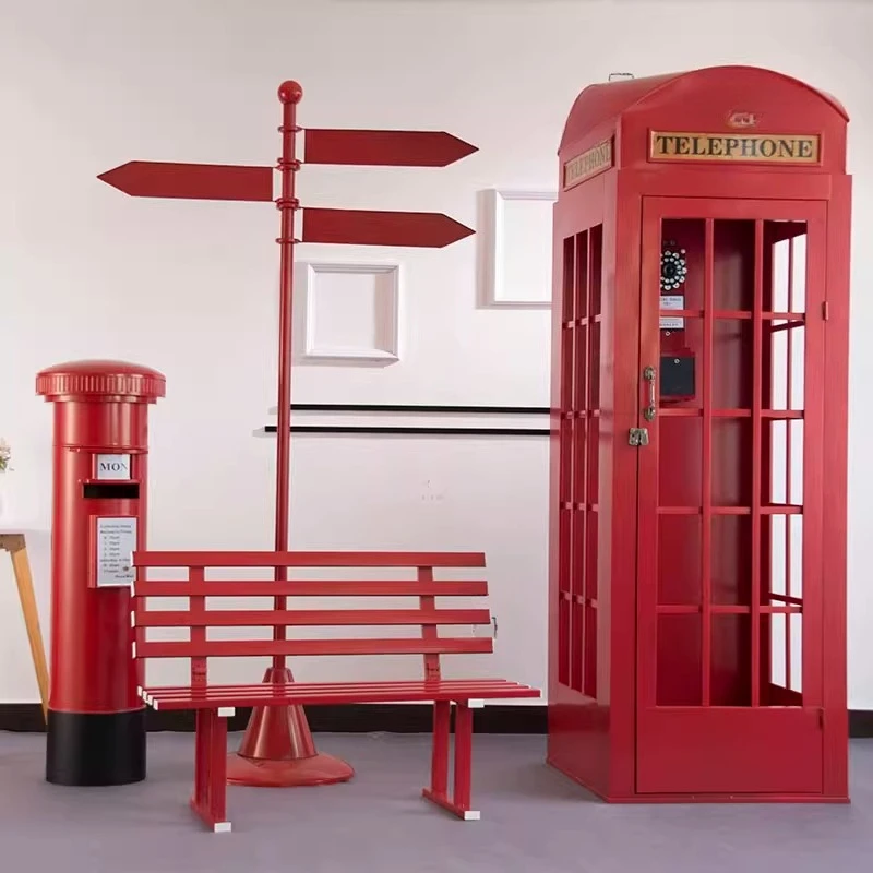 Retro wrought iron phone booth ornament props American golden port style beautiful Chen decoration arrangement