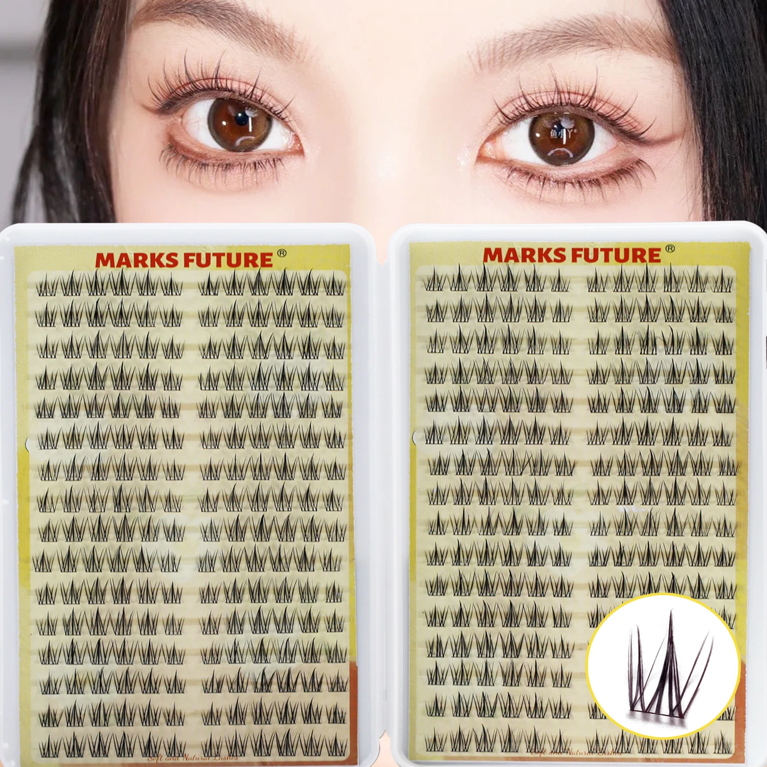 Eyelash Extension For Big Eyes - 384 クラスターサンフラワー シングルクラスターつけまつげ、大きな目用のナチュラルカーリング、初心者向けのマンガまつげ、自宅でDIY、リアルなヘアエクステンション