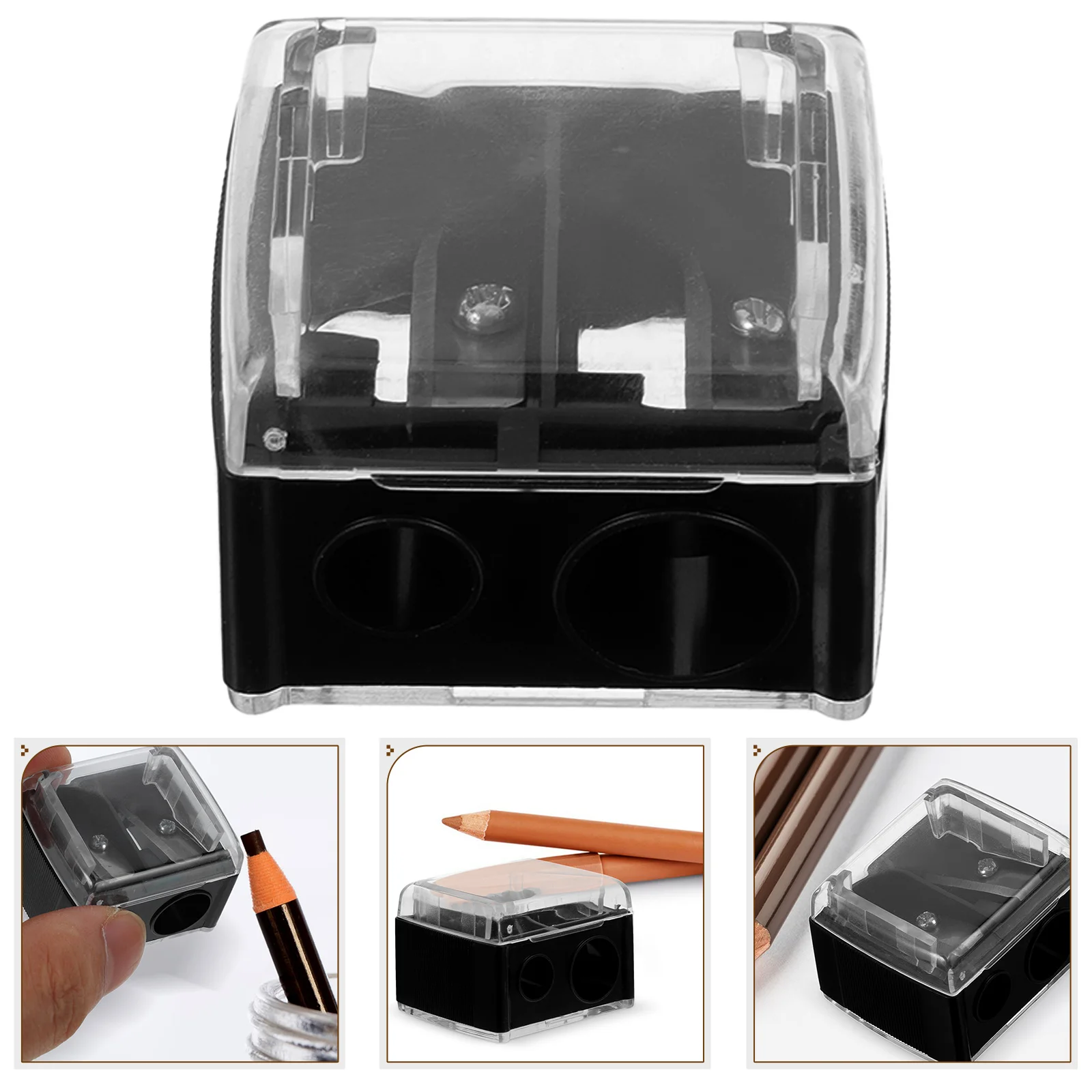 1pc Double Hole Pencil Sharpener Pencil Sharpener for Eyebrow Lip Liner Eyeliner(Black)