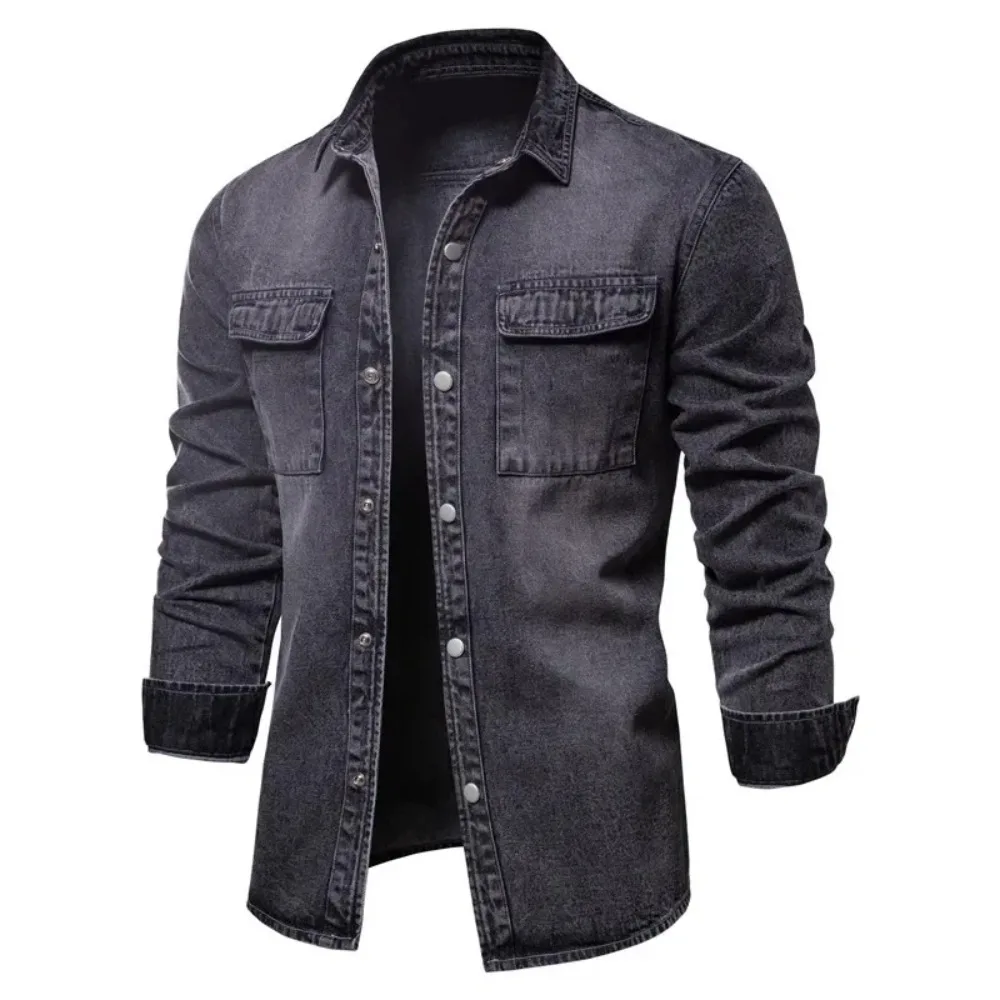 Men Denim Coats Jacket Turn Down Collar Single Breasted Full Sleeve Casual Regular Coat Splice Autumn Spring Simple Jackets 2025