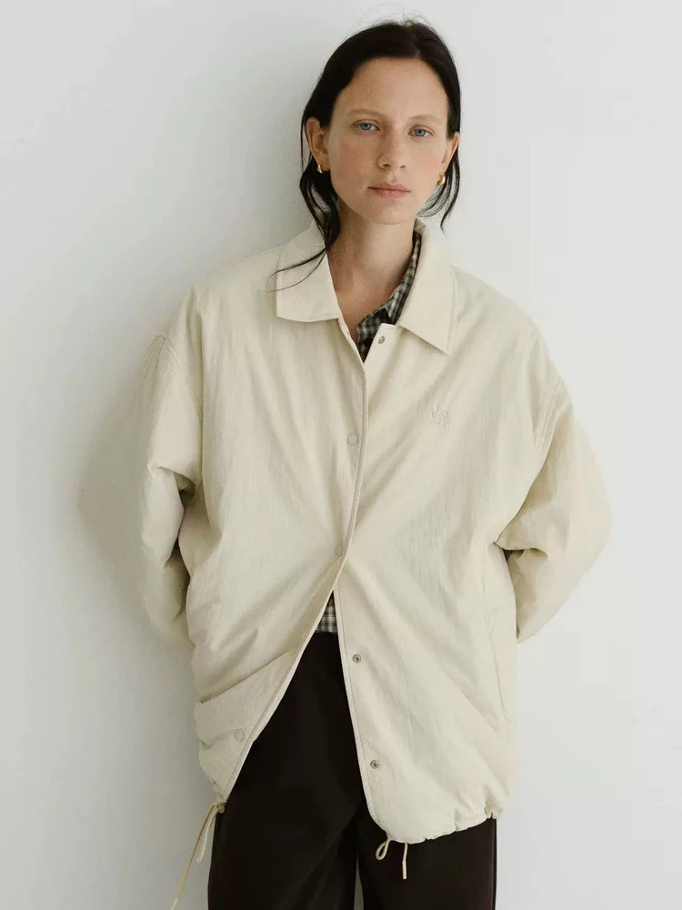 

Sle Dstring Collar Jaet Loose Fit Casual Outerwear Women's Cotton Coat Long Sve Regular Length Single Button