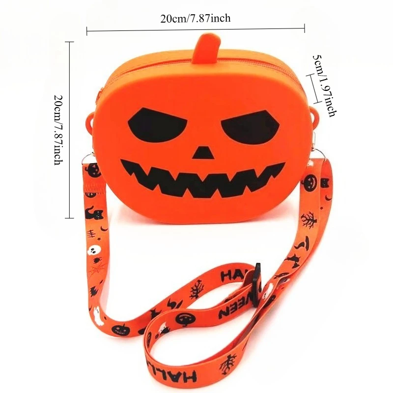 할로윈 호박 실리콘 크로스백 재미있는 참신한 숄더백 파티 여행 선물용 지퍼 포함 휴대폰 립스틱 동전 수납 가능