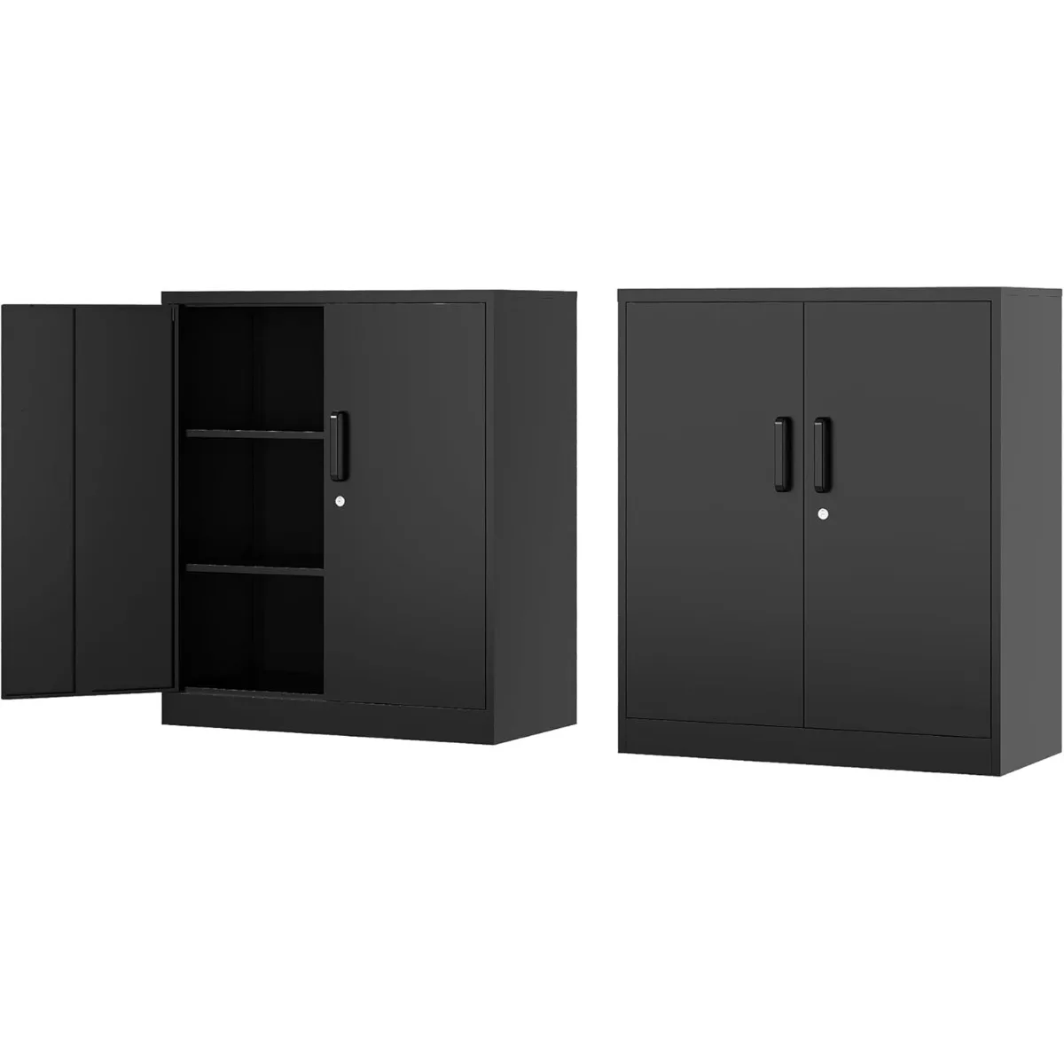 Metal Storage Cabinet-36” Tall Steel File Cabinets w/ Lockable Doors and Adjustable Shelves-Black Steel Storage Cabinet, Garage