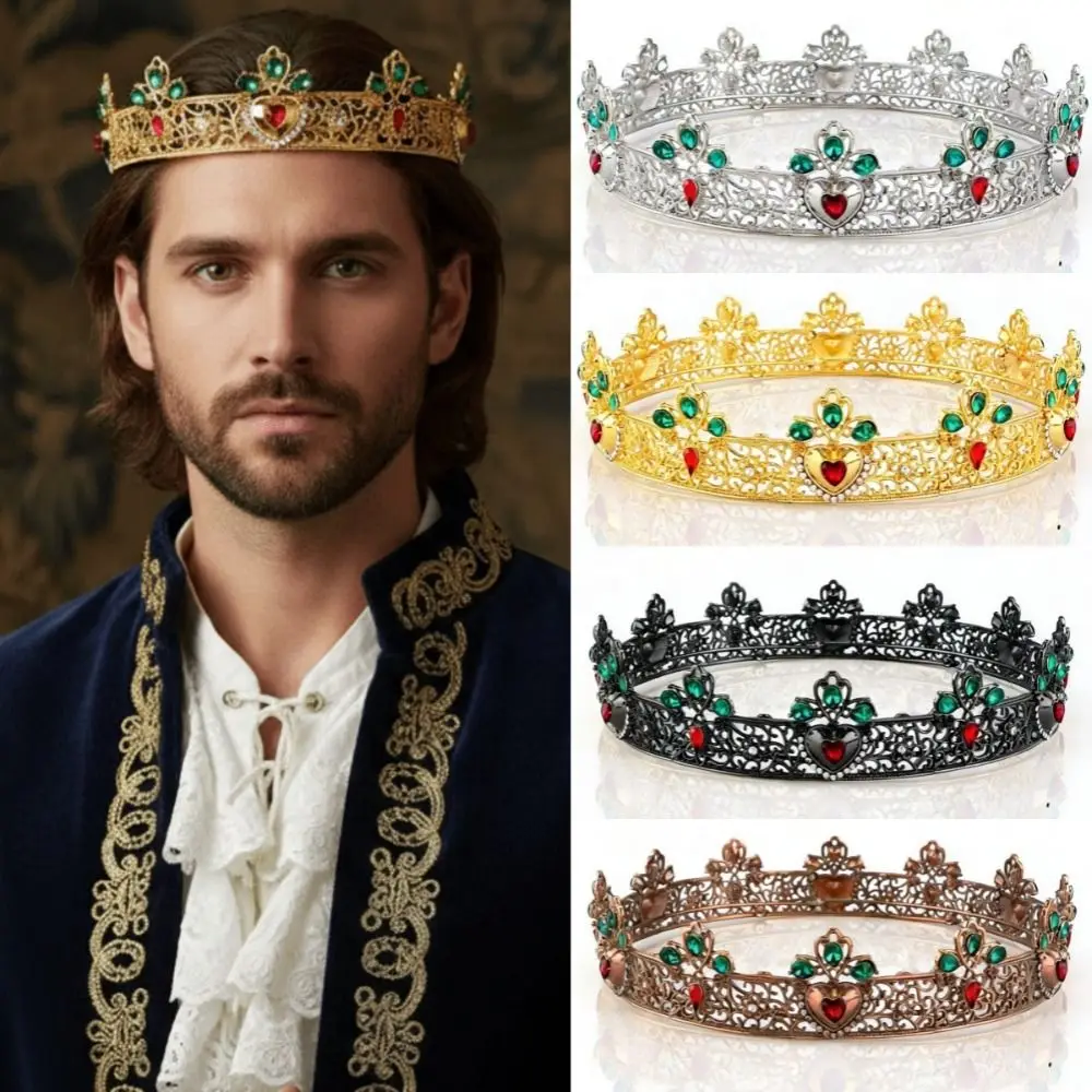 

Elegant Shiny Baroque Round Crown Gold Metal Rhinestone Crown Hair Ornaments Bridal Hair Tiara Ancient Gold Girls