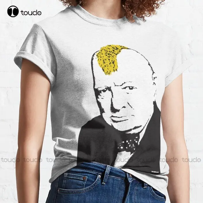 Banksy Graffiti Pink Winston Churchill With Punk Mohawk Haircut On Beige Background Hd High Quality Online Store Classic T-Shirt