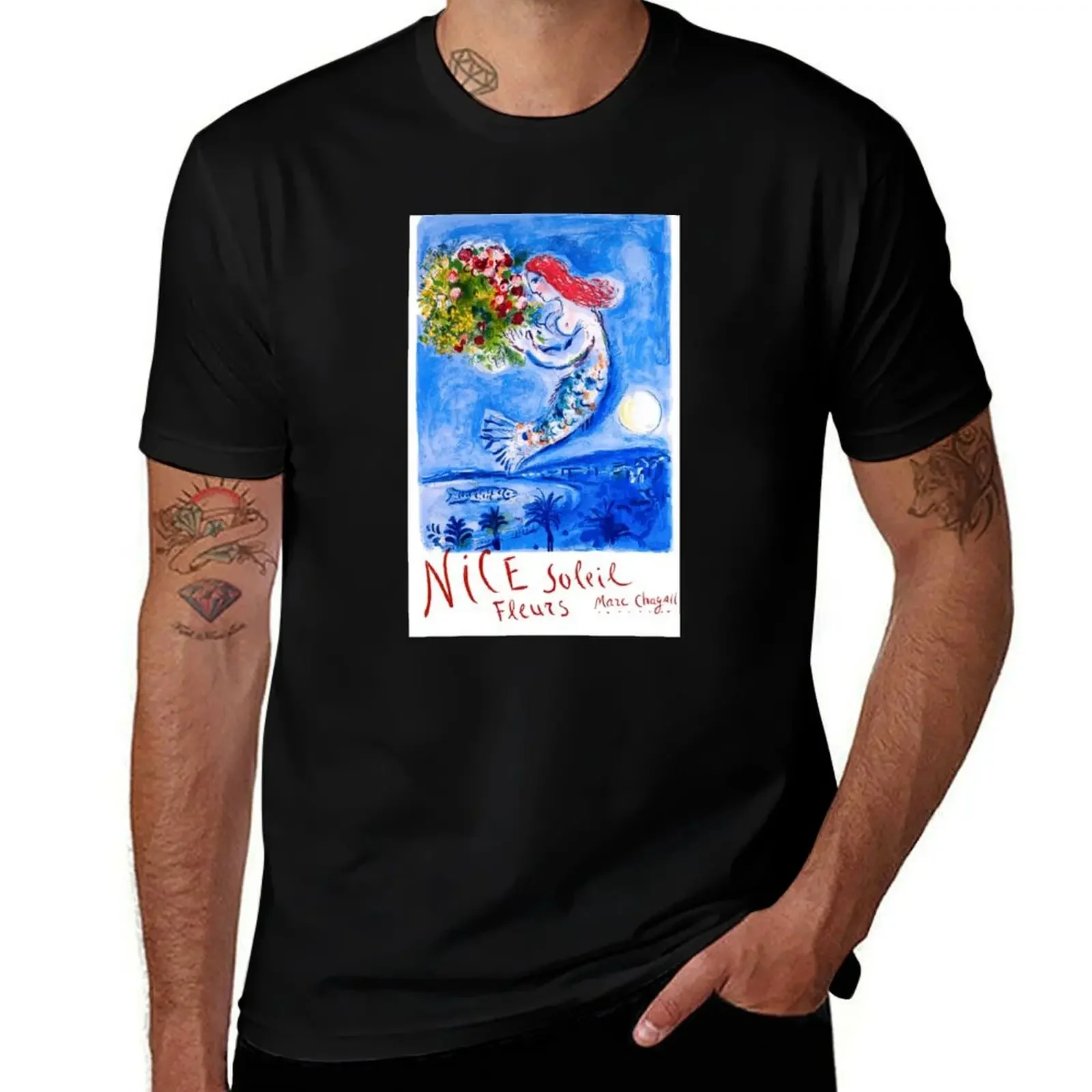 1962 FRANCE Marc Chagall Nice Soleil Fleurs Travel Poster T-Shirt vintage anime shirt oversized Men's t shirts