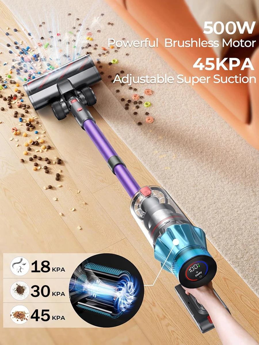 S18 Handheld Wireless Vacuum Cleaner 45kPa 500W Power 6 in 1 Cordless Vacuum Cleaner LED Display Handheld Dust Mite Sweeper