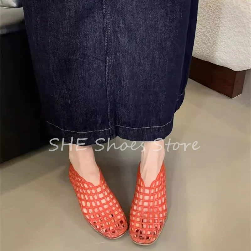 Roman Weaving Pvc Hollow Out Breathable Women Sandals Summer Beach Outside Jelly Flats Fashion Design Ladies Leisure Shoes