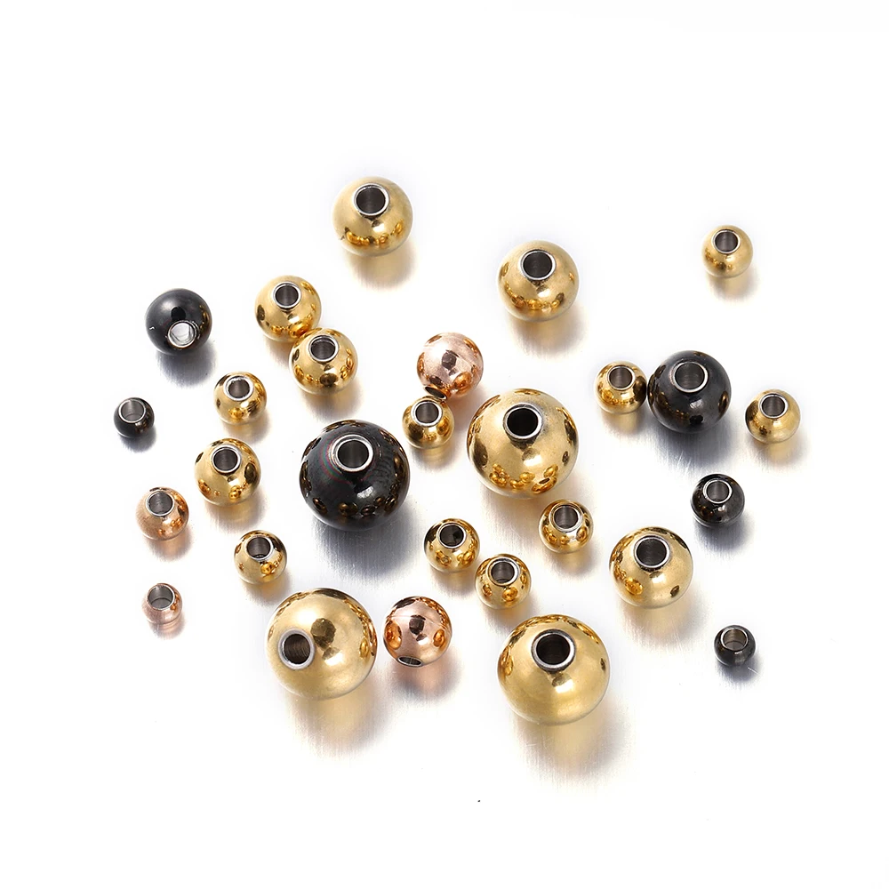 30-100Pcs 3-8 mm Gold Color Stainless Steel Charm Round Loose Spacer Beads For DIY Bracelet Necklace Jewelry Making Accessories