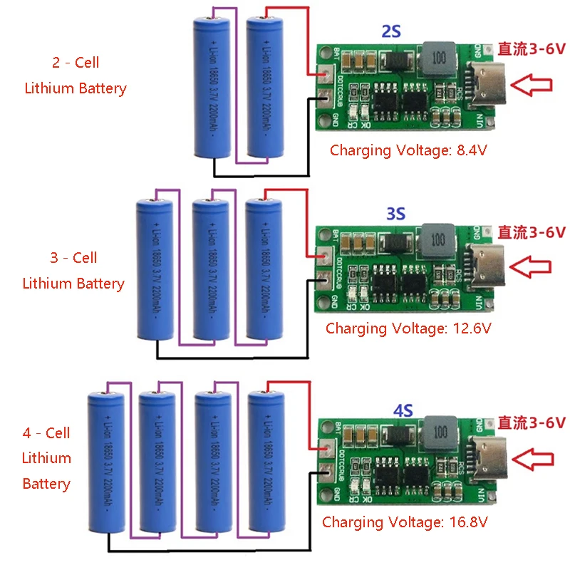 

Type-C BMS 2S 3S 4S 1A-4A 18650 Li-ion Li-Po Battery Charger Board USB-C Boost Module Power Bank PCB