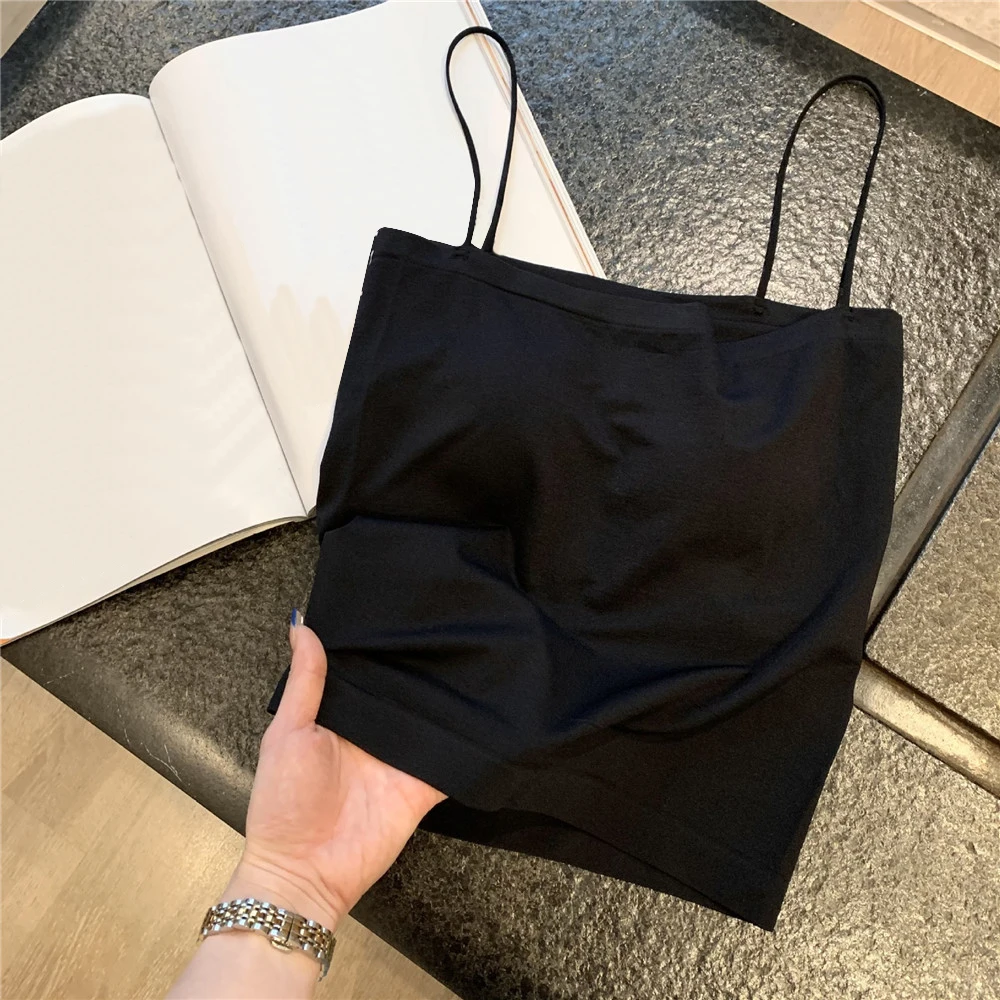 

Summer Spice Solid Color Camisole Vest Women's Belt One-piece Chest Pad Thin Shoulder Strap Base Tube Top Outer Wear Fashion