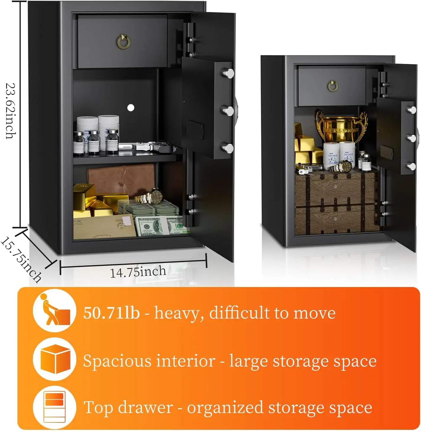 Large Cabinet Safe Box - Fireproof Security Safes with Digital Keypad Safety Key Lock, Heavy Duty Safe Box for Home Office Hotel