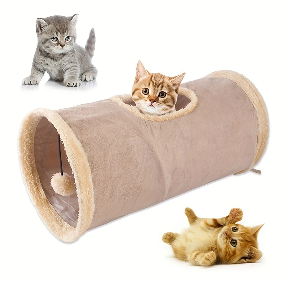 Cat Tunnel Durable Suede Collapsible Cat Play Tube Toys with Play Ball Indoor Cat Play Tunnel