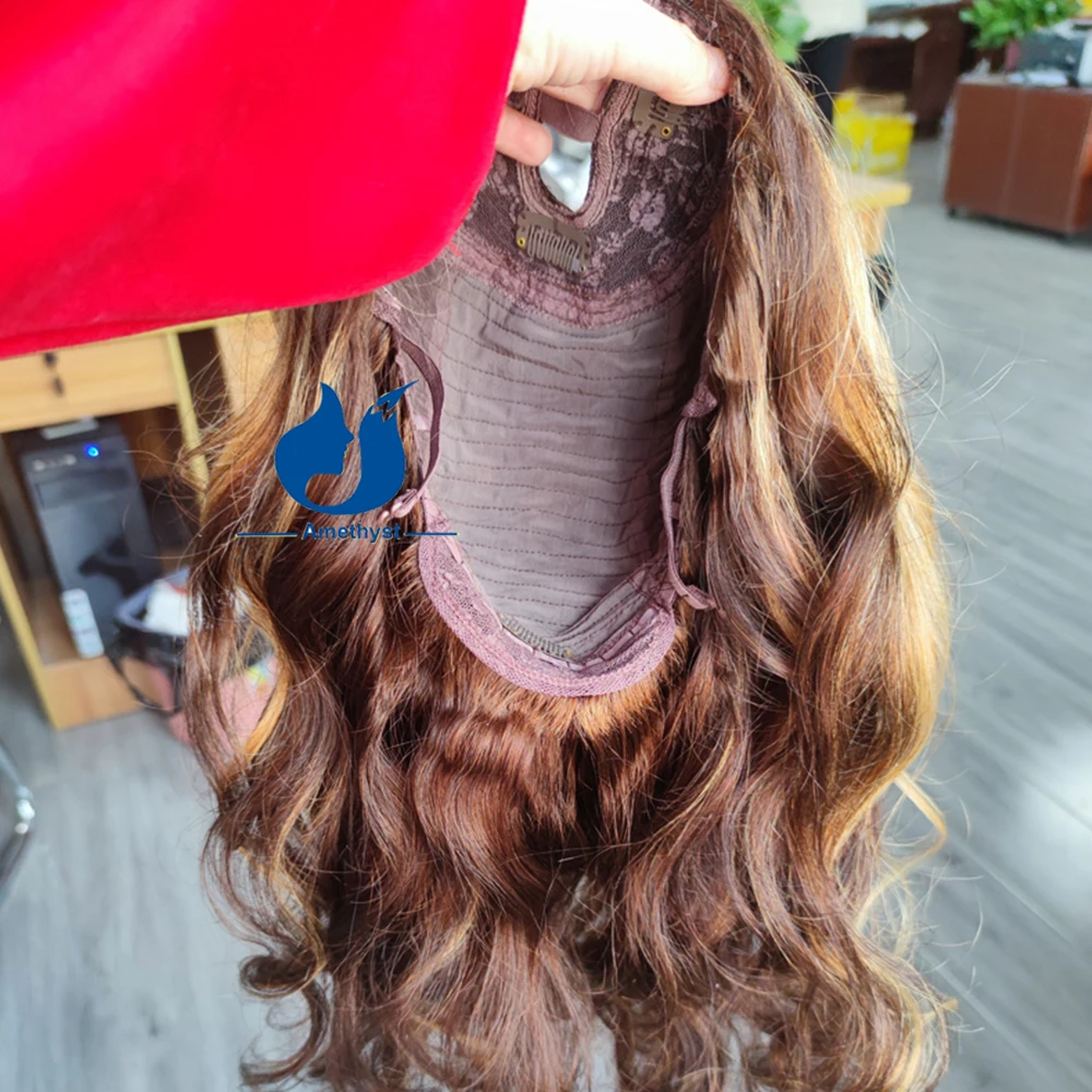 أومبير تسليط الضوء على U جزء شعر مستعار الإنسان شعر الجسم موجة للنساء 4/27 Balayage براون شقراء 1X4 U فتح كامل رئيس Upart الشعر الطبيعي