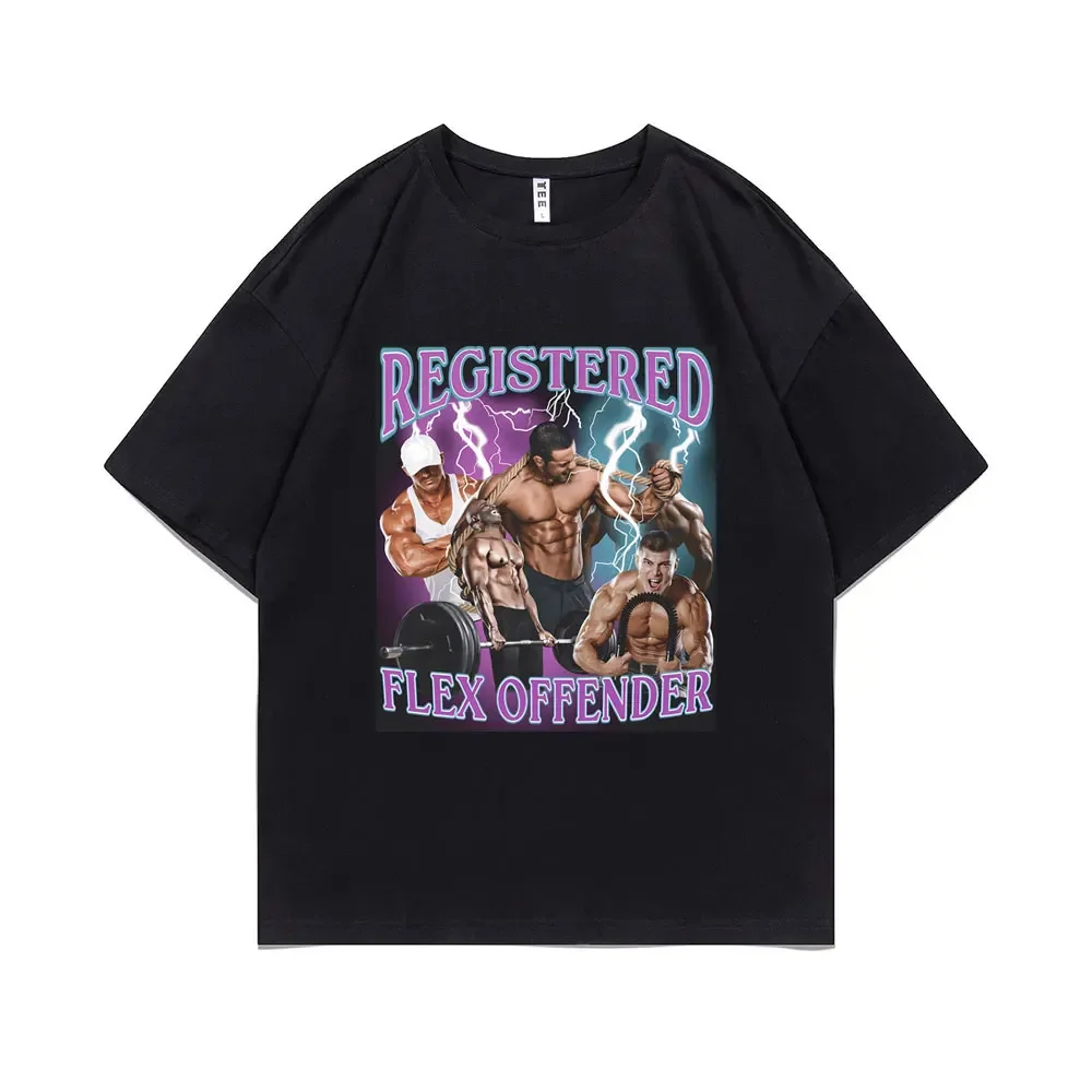 Registered Flex Offender Funny Bodybuilder Gym Graphic T-shirt  Autumn Winter Casual Oversized Short Sleeve Streetwear Tees Tops