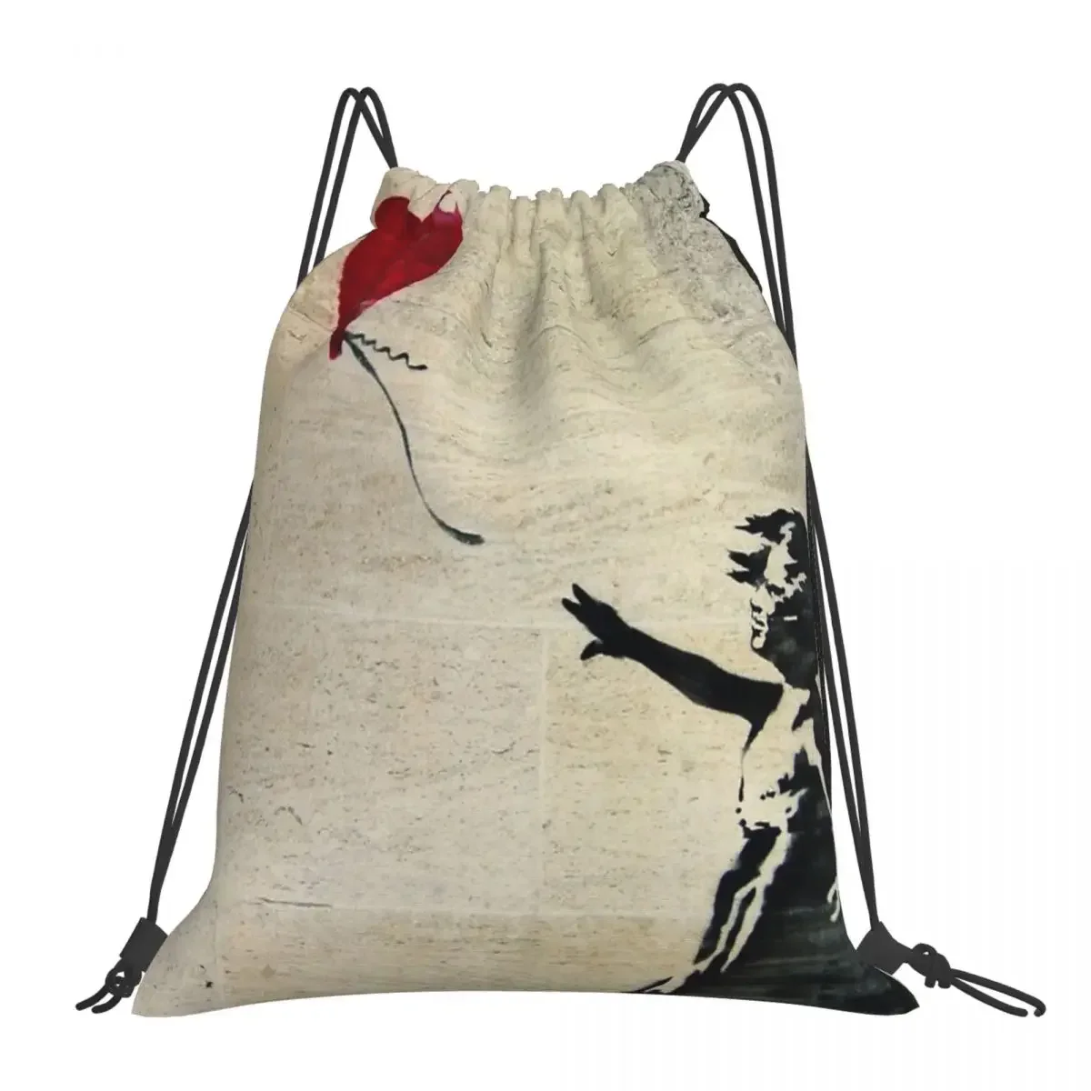 

Banksy's Girl With A Red Balloon III Backpacks Drawstring Bags Drawstring Bundle Pocket Sports Bag BookBag For Travel School