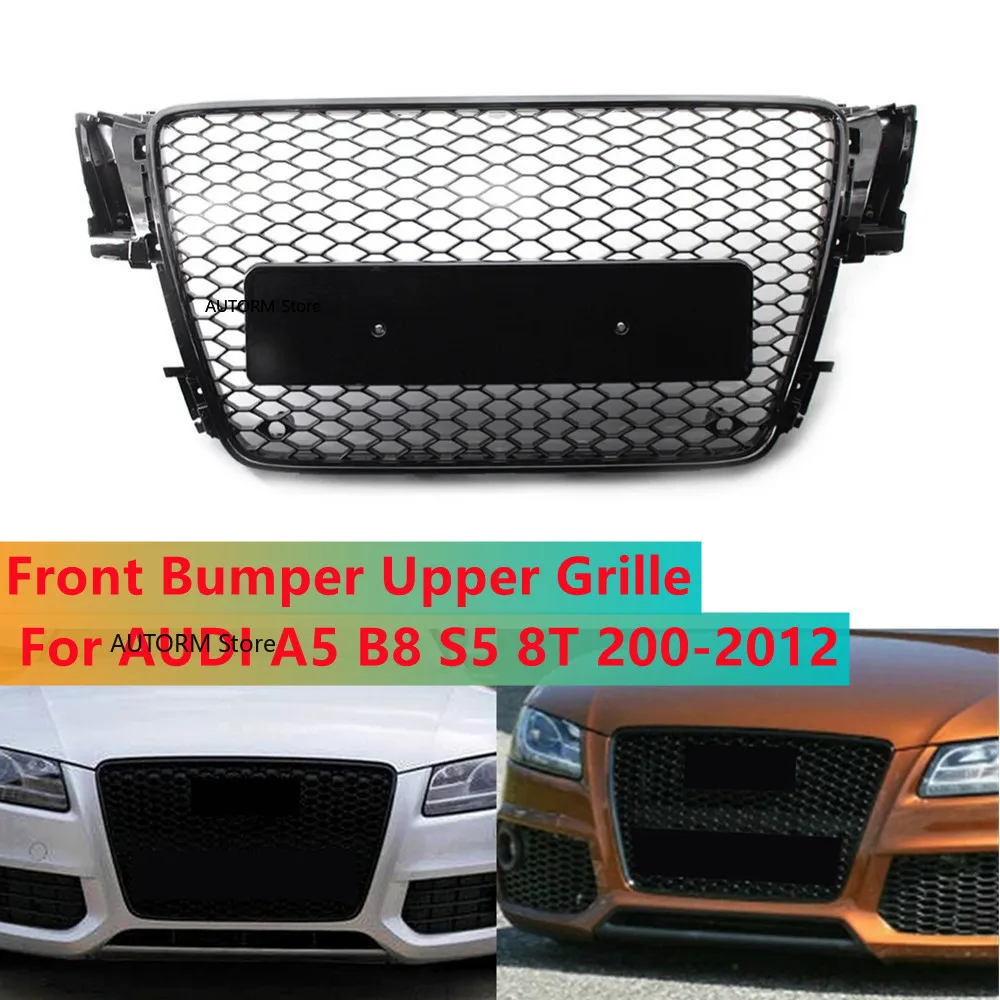 Grade de para-choque dianteiro de carro estilo rs5, favo de mel, estilo esportivo, grade de malha, capa para audi a5 b8 s5 8t 2008 2009 2010 2011 2012