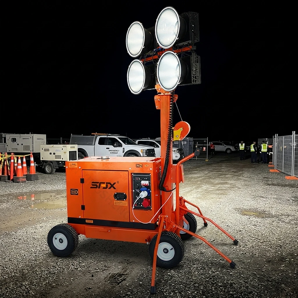Cheap Durable 5.5m Big Portable Trailer Light Tower Mobile LED Machine 4x300W-1000W /Diesel Low Maintenance Cost 1 Year