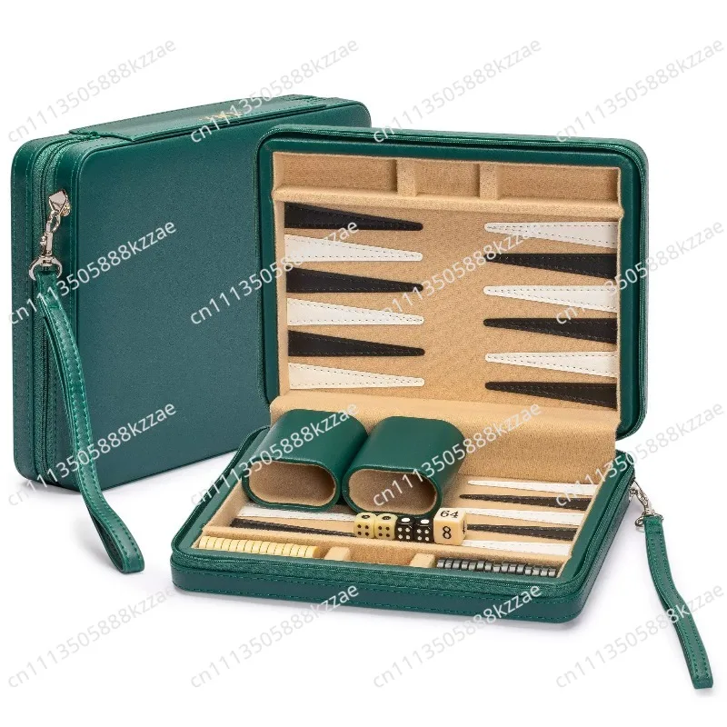 2-In-1 Mini Travel Chess & Backgammon Set Acrylic Pieces Leather Portable Case for Adults 25x19x6cm Wholesale Available