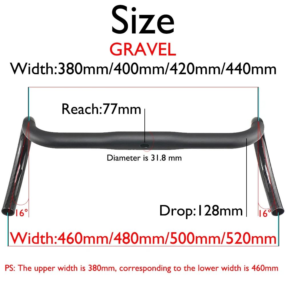 Bicycle matte carbon Fiber ultra-Light Road/Gravel/Elliptical/XC handlebars bicycle handlebar internal routing 380/400/420/440m