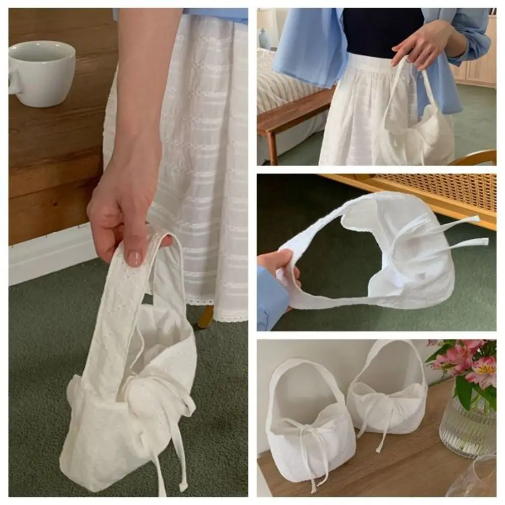 Phone Bag Handbag New Trendy White Color Casual Messenger Bag Y2K Style Cotton Bowknot Bag Travel