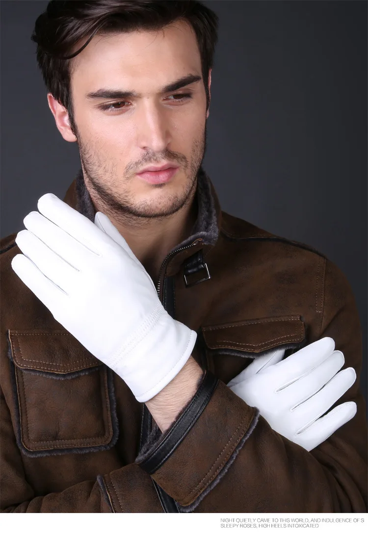 2025 Winter Genuine Leather White Gloves For Men Women Keep Warm Solid Wrist Lambskin Driving Glove