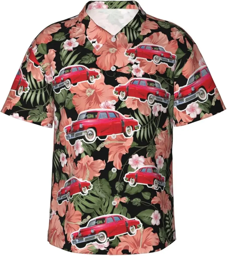 

Men's Hawaiian Shirt with Cuban collar, 3D mechanical locomotive, short -sleeved tops, cool designer, summer fashion