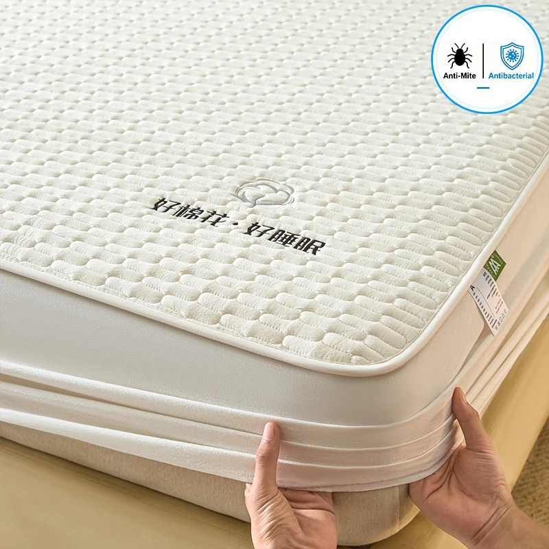Geometric Quilted Mattress Protector Fitted Bed Cover Antibacterial Anti-Mite Mattress Pad Cover Minimalist Style Bedroom Decor