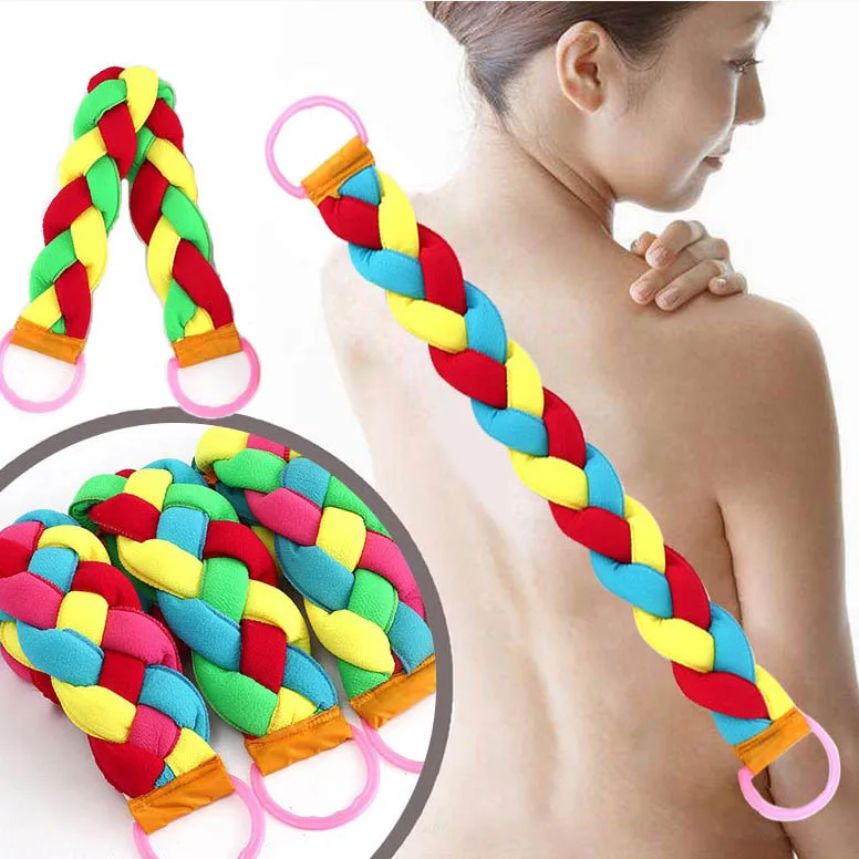 Rainbow Shower Pull Back Strip Hand Knitting Three/Four Strand Long Rubbing Bath Frosted Double Sided Bath Strip Cleaning Tools