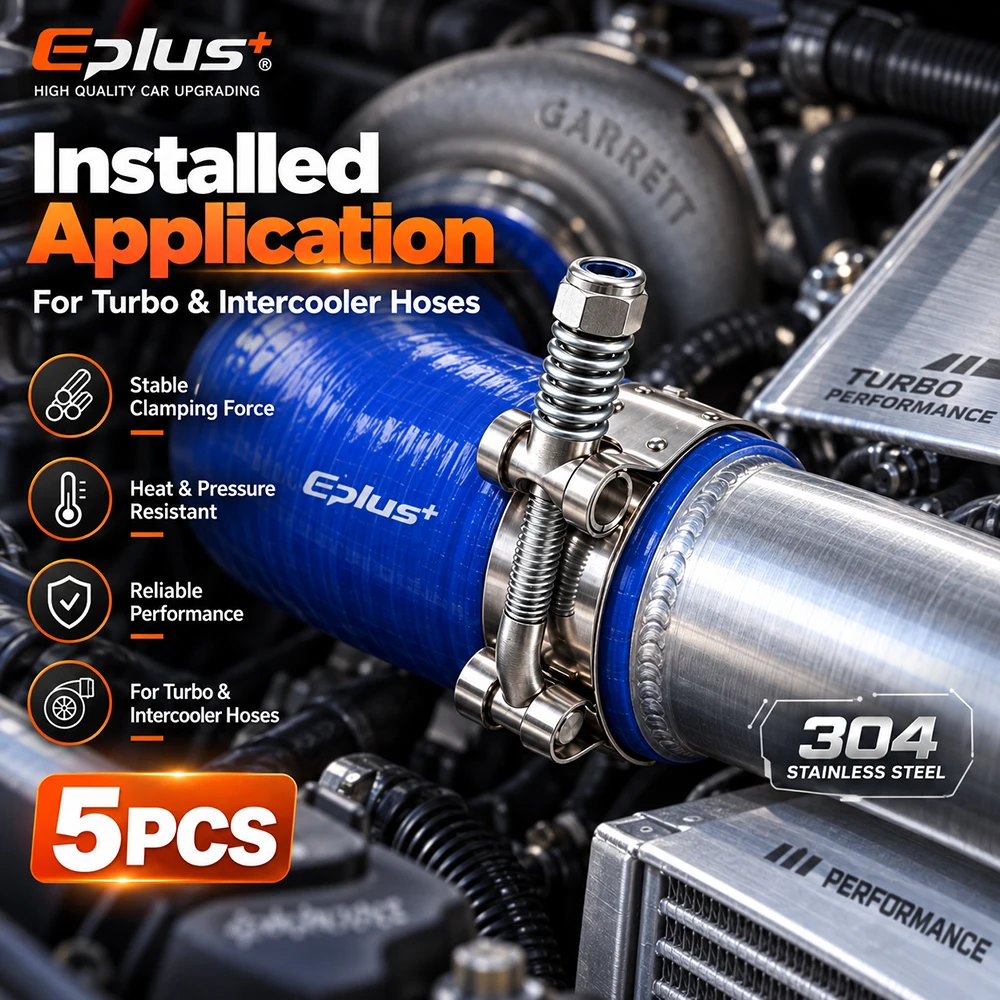 5 Stück Universal-Edelstahl-Schlauchschellen mit T-Bolzen, selbstausgleichende Federklemme, 28–110 mm, verstellbar für Auto, Motorrad und Industrie – Detail 6