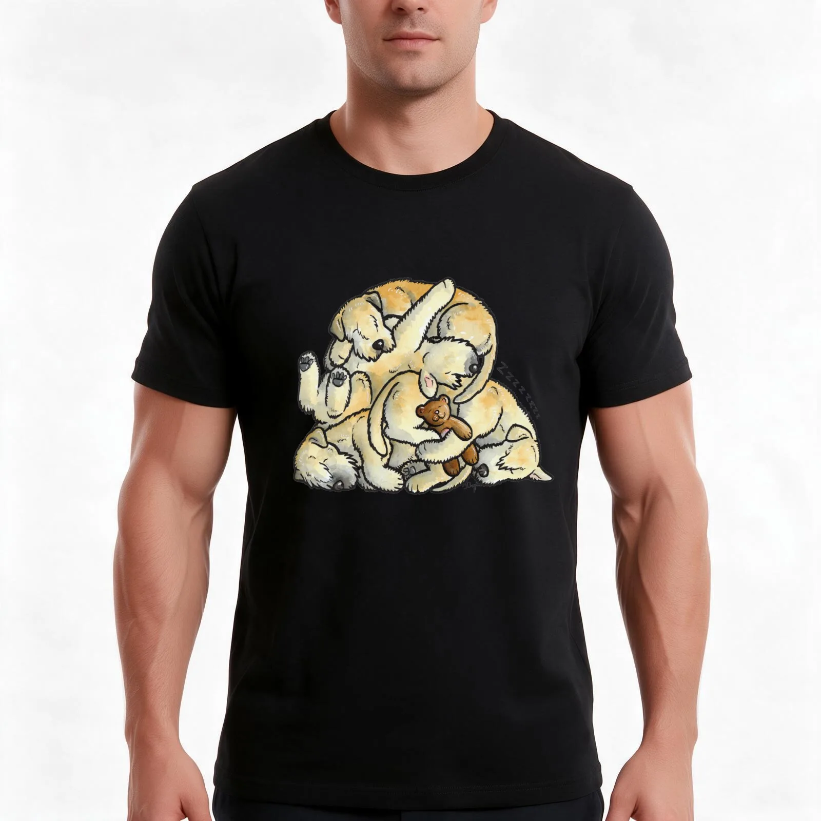 Soft Coated Wheaten Terrier - sleeping pile T-Shirt Summer Casual Cotton Tee Oversized Streetwear Tops Vintage Graphic Print