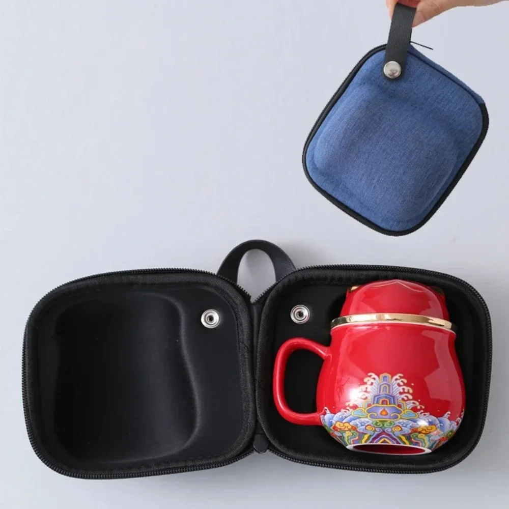 

Cat Travel Tea Set with Bag Cartoon Ceramic Mug Office Teacup Separated Drinkware Gift 320ml Coffee Tea Tools Drinking Utensils