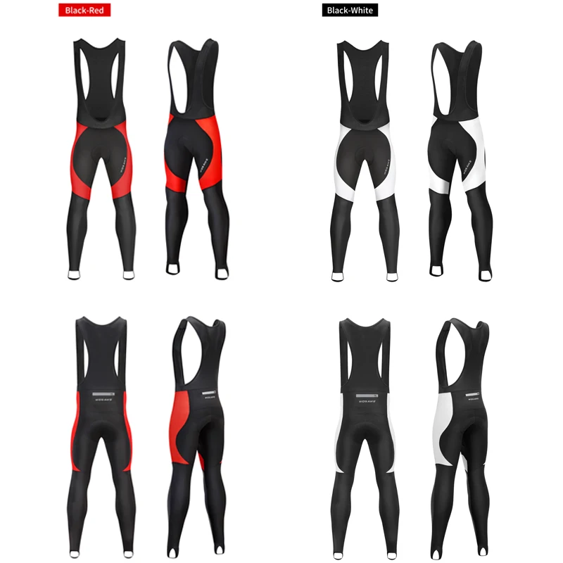 WOSAWE Mens Cycling Long Bib Shorts Tights 3D Padded Thermal Long Leggings MTB Bicycle Racing Trousers Pro Team Bike Clothing