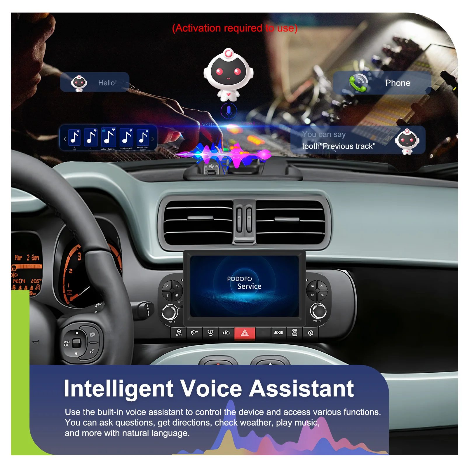 Podofo 7 Zoll Autoradio 2 DIN 4+64G Android Auto-Multimedia-Player für Fiat Panda 2013-2020 Kabelloses Carplay Auto-Audio Android Auto MirrorLink 4G GPS WIFI – Detail 13