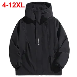 12XL Plus Size Men Jackets Hooded Windbreaker Coats Multi Zipper Black Loose Casual Jacket Man Spring Autumn Camping Jacket