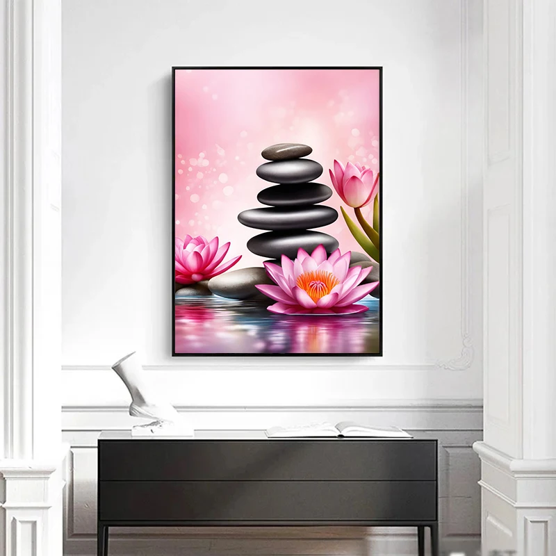 Spa Zen Cherry Blossom Lily Pink Lotus Canvas Print Posters Art Painting Fitness Yoga Studio Wall Art Decor Pictures Home Decor